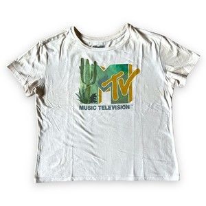 MTV Music Television Cactus Desert Logo Women's White T-shirt Cotton Poly XL